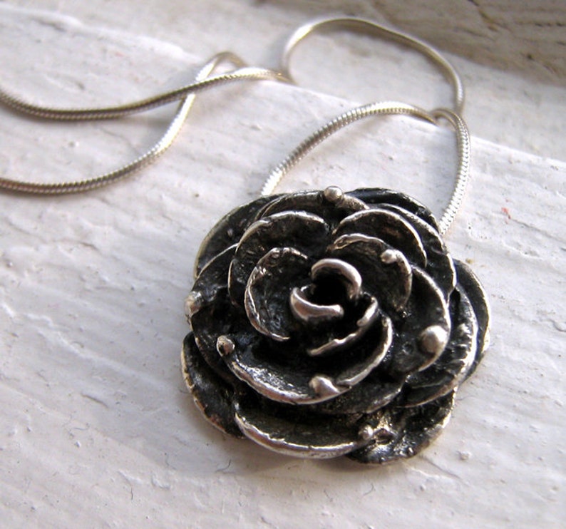 SALE Victorian Rose Necklace Silver Goth Steampunk Black Rose Gift for Her Rose Staple Classic Pendant Floral Rickson Jewellery 38 image 3