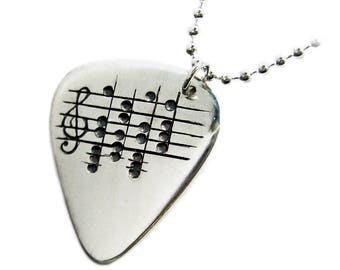 Custom Music Note Guitar Pick Necklace, Sheet Music Notes, Real Guitar Pick, Sterling Stamped Guitar Pick, Musician Gift, Graduation 15