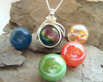 The POP in Interchangeable Nebula Marble Necklace Jewelry Gift Set - 5 Colored Glass swirl Marbles - Girls Galaxy Gift Personalize - Rickson