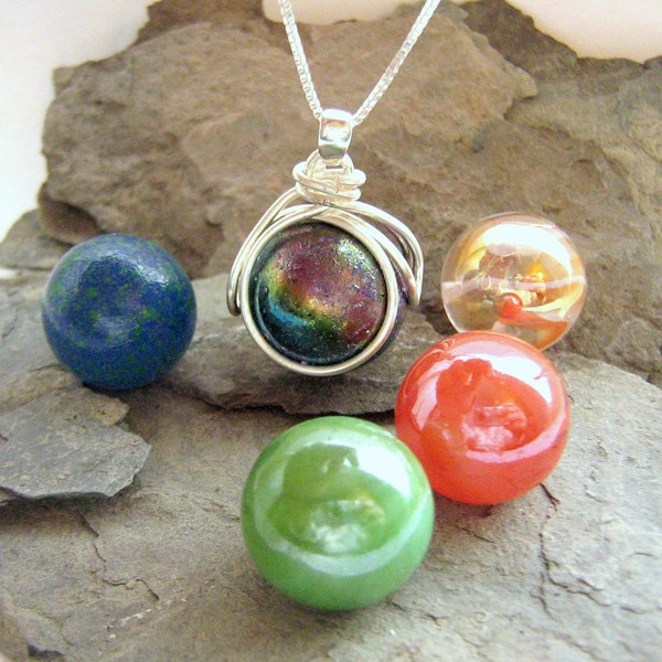 The POP in Interchangeable Nebula Marble Necklace Jewelry Gift Set - 5 Colored Glass swirl Marbles - Girls Galaxy Gift Personalize - Rickson