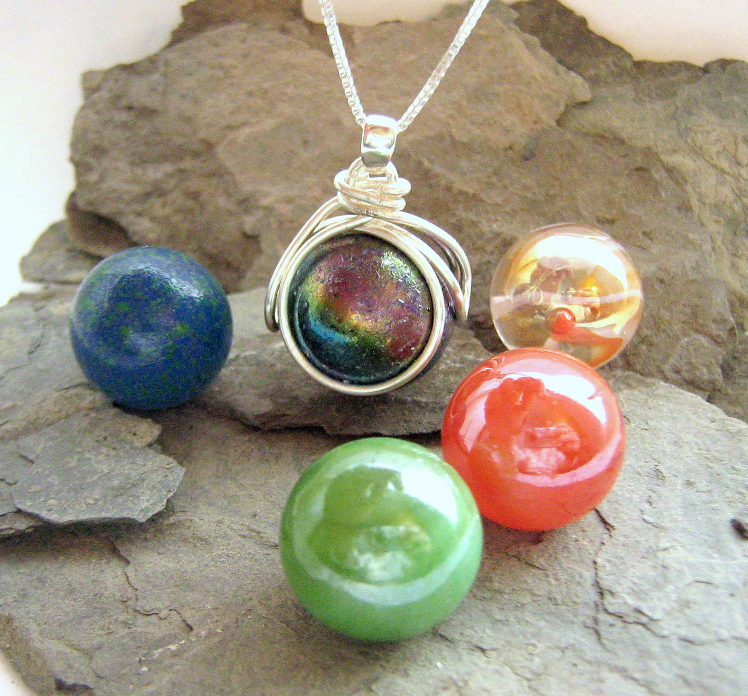 Multicolor Marble Glass Bead Necklace by Deborah S. Keen — Starworks - NC