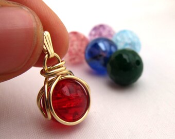 10kt or 14kt Gold POP in Pendant Gift Set - Personalize Birthstone Necklace 10mm Choose Your 5 Stone Colours - Gift Bag - Rickson Jewellery
