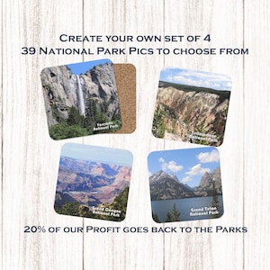 National Park Cork Back Coasters, Create your own Set of 4 - Choose from 39 National Park Photographs
