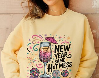 Nieuwjaar Same Hot Mess PNG, grappig 2026 oudejaarsavond sublimatie ontwerp, retro discodrankjes coquette partij shirt, NYE Squad digitale download