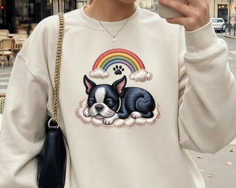 Moletom Solidário Boston Terrier em Homenagem ao Cão: "Patas da Ponte do Arco-Íris" em relevo 3D