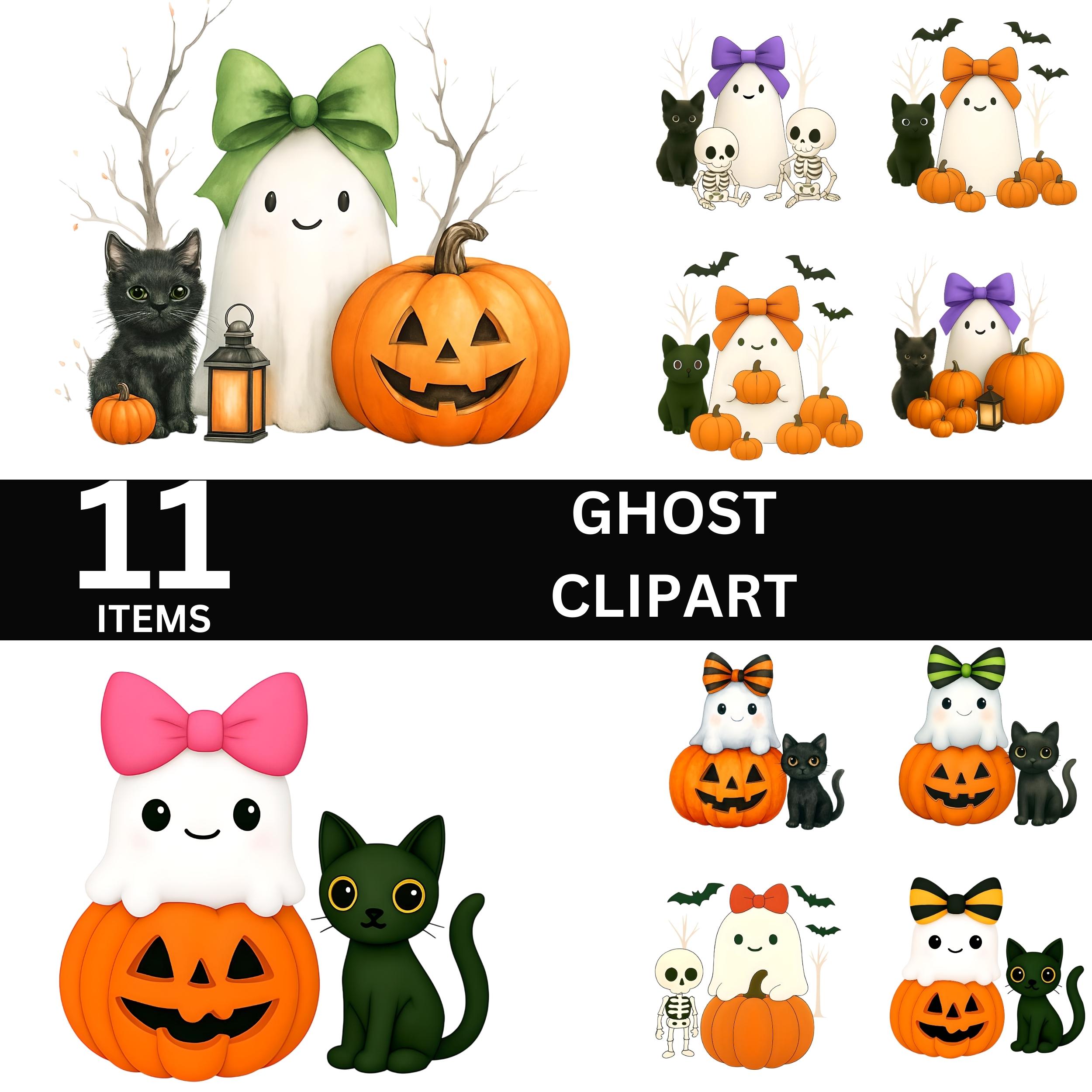 11 Cute Ghost Clipart Bundle | Kawaii Halloween PNG, Spooky Season Art ...