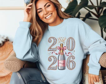 NYE 2026 PNG, Coquette New Year Sublimation Design, Sparkly Champagne Shirt File, Girly Pink New Year 2026, Bling NYE, Digital Download