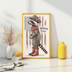 Cowboy Raccoon, Fourth of July Raccoon, Patriotic Raccoon, Digital Wall Art