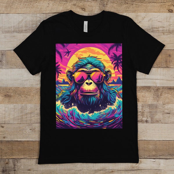 Cool Monkey with Sunglasses in Water Unisex T-Shirt, Unique Gift for Friends and Family, Ape-Themed Apparel, Vaporwave Design, AI Clothing