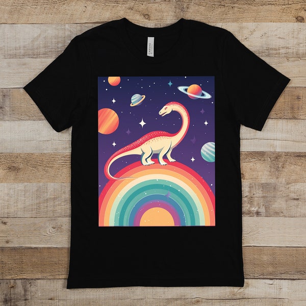 Dinosaur on a Planet Unisex T-Shirt, Unique Gift for Friends/Family, Dinosaur and Space-Themed Apparel, Vector Design, AI Clothing