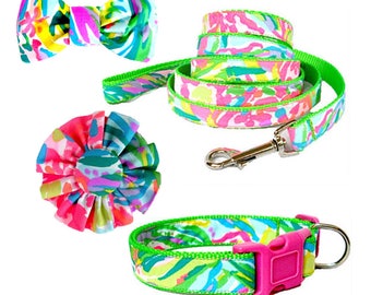 Snap on Reversible Dog Bandana FAN SEA PANTS Made from Lilly Pulitzer Fabric