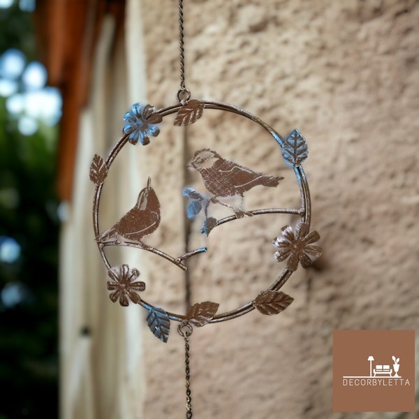 Carillons éoliens floraux oiseau de jardin en fer rustique - plusieurs styles disponibles - décoration de jardin rustique, carillons éoliens rustiques, cadeau pour amateur de jardin