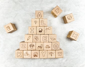 Wooden Blocks Toy Alphabet Blocks,Stacked Alphabet,Wood Blocks Set,Baby's Stacking Blocks,Montessori toys