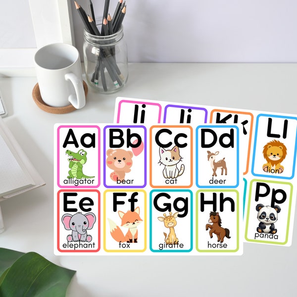 Handmade animal alphabet Flashcard printable, baby learning tool, home daycare classroom resource, printable baby learning, home classroom