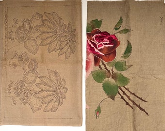 2 Unfinished Vintage Crewel Projects - Bucilla Runner and Bright Roses - No Yarn