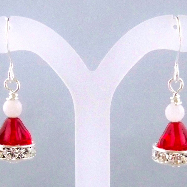 Santa's Hat Swarovski Crystal Holiday Dangle Earrings