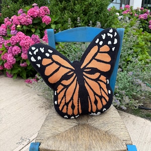 Monarch Butterfly Pillow - cotton knit 17&quot;x16” - nature lover - butterfly room - luxe quality gift - Orange monarch - blue monarch - decor
