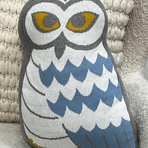 Cotton Knit Owl Pillow: Soft Wildlife Cushion, 11"x17"
