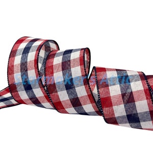 Beautiful 2.5 inch Wired Plaid Ribbon in Red, White & Blue - 5 Yards For Bows Wreaths Decor Hairbows Independence Day July 4th Patriotic