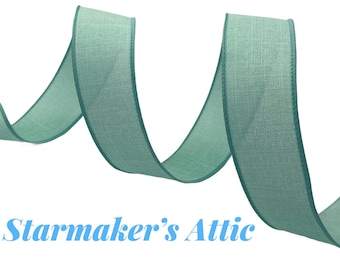 Beautiful 1.5 inch Seafoam Blue / Aqua  Faux Burlap Ribbon with a Wired Edge - 5 Yards Great for Bows, Wreaths, Decorating and Gift Wrapping