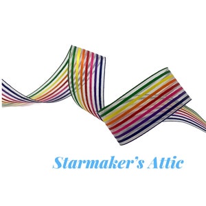 Cute 1.5 inch Wired Sheer Ribbon in Rainbow Colors - 5 YARDS For Bows Wreaths Decor Back to School