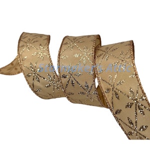 Beautiful 1.5 Inch Wired Designer Satin Ribbon in Taupe w/Gold Glitter Design - 5 Yards For Wreaths, Bows, Decorating & Wrapping!
