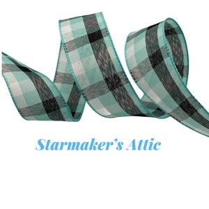 Beautiful 1.5 inch Wired Plaid Ribbon in Teal, Black, and White  - 5 Yards Perfect for Bows, Wreaths, Decorating and Wrapping!