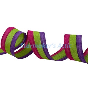 Beautiful 1.5 inch Wired Royal Burlap Ribbon in Hot Pink, Lime Green & Purple - 5 Yards For Bows Wreaths Decor Hairbows Spring Summer