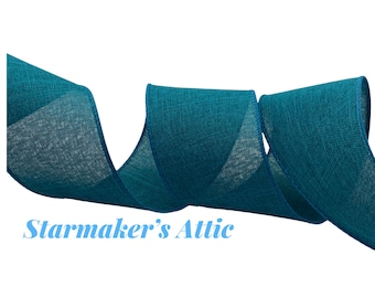 Beautiful 2.5 inch Dark Teal Faux Burlap Ribbon with a Wired Edge - 5 Yards Great for Bows, Wreaths, Decorating Ocean Fall Summer Peacock