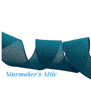 Beautiful 2.5 inch Dark Teal Faux Burlap Ribbon with a Wired Edge - 5 Yards Great for Bows, Wreaths, Decorating Ocean Fall Summer Peacock