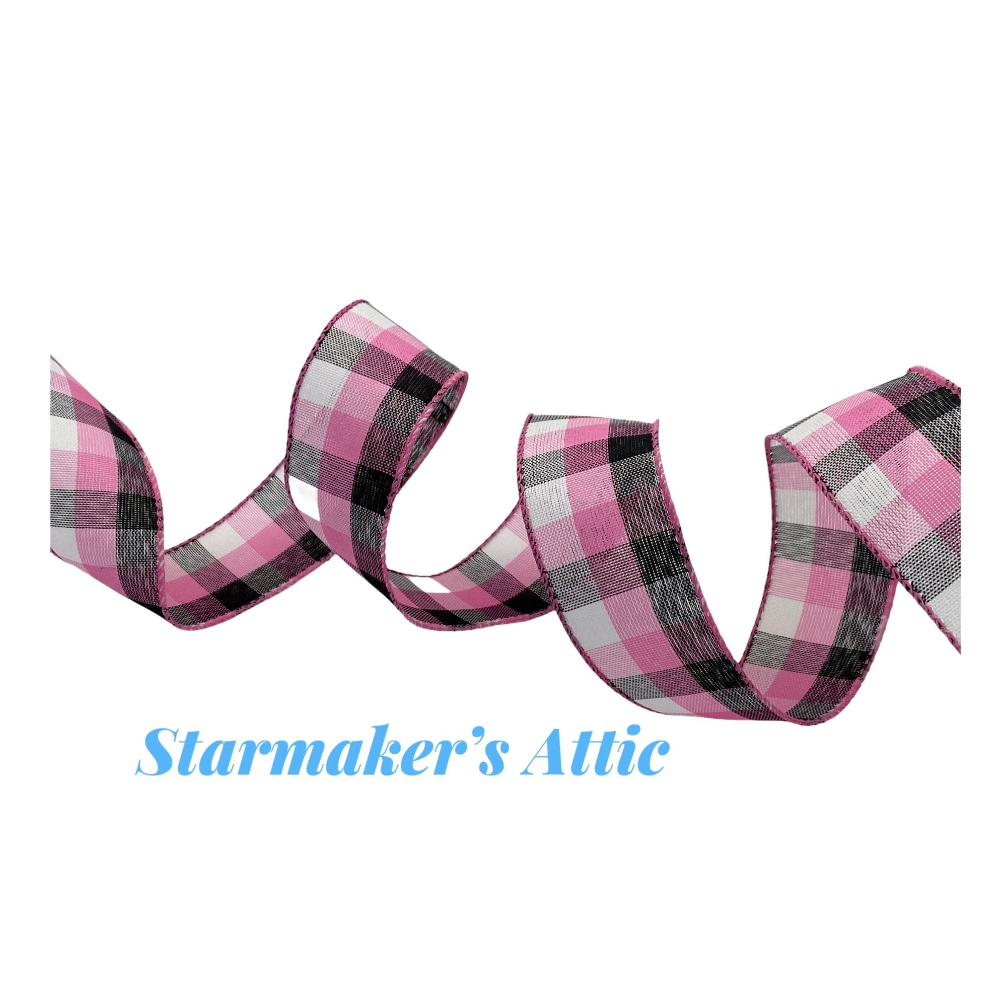 Pink Plaid Pattern Ribbon Beautiful 1.5 Inch Wired Plaid Ribbon in Pink, Black, and White - 5 ...
