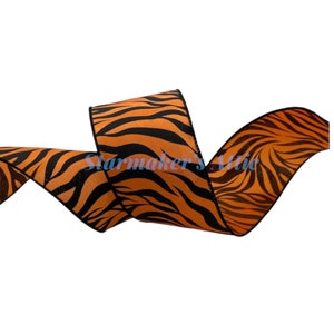 5 YARDS 2.5 inch Wired Ribbon in Orange and Black Tiger Print - For Bows, Wreaths, Decor, Hairbows, Football, Cincinnati, Bengals, Who Dey