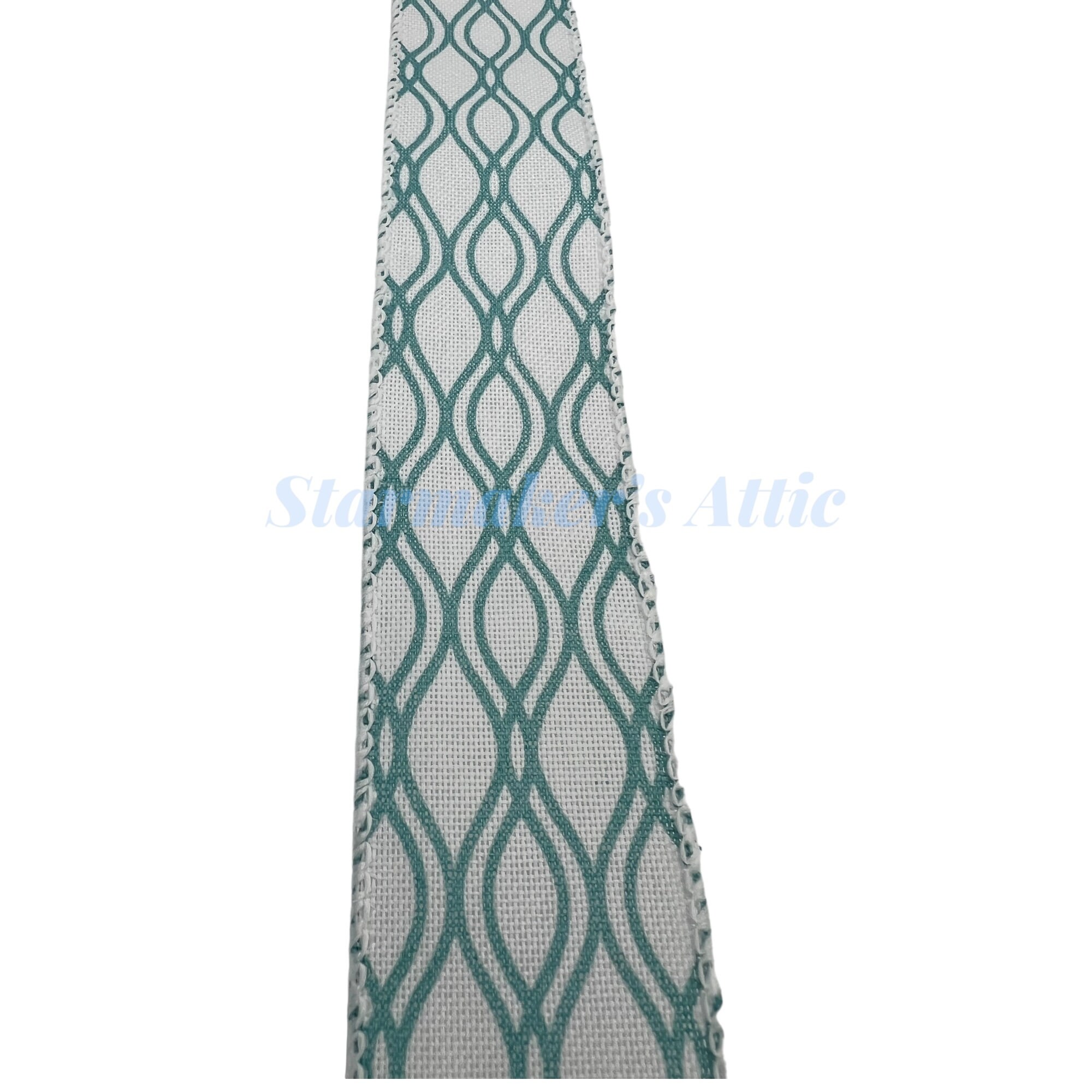 5 YARDS of 1.5-inch Wired Ribbon in White With an Aqua Interlocking ...