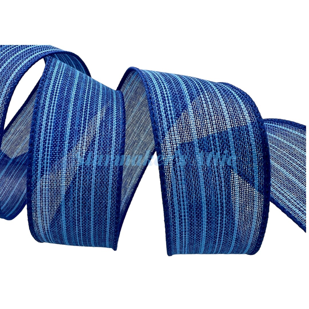 5 YARDS of 1.5-inch Wired Ribbon in Dark Blue With Lighter Blue Streaks ...