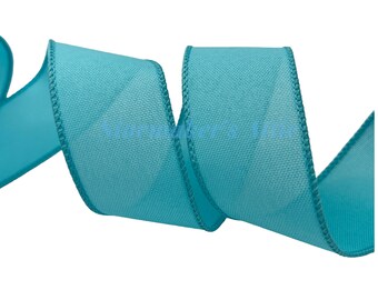 5 YARDS of 1.5 Inch Wired Linen Ribbon in Light Teal - Bows, Wreaths, Decor, Hair Bows, Spring, Lake, Beach, Ocean, Summer