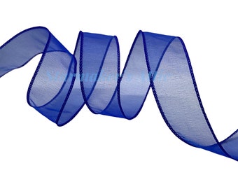 Beautiful 1.5 inch Wired Sheer Royal Blue Ribbon - 5 Yards Perfect for Bows, Wreaths, Decorating, Hairbows, Spring, Summer, Fall, Holiday