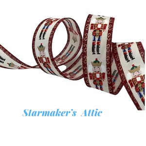 Beautiful 1.5 inch Wired Ribbon with Adorable Nutcrackers in the Middle - 5 YARDS For Bows Wreaths Decor Hairbows Christmas Metallic