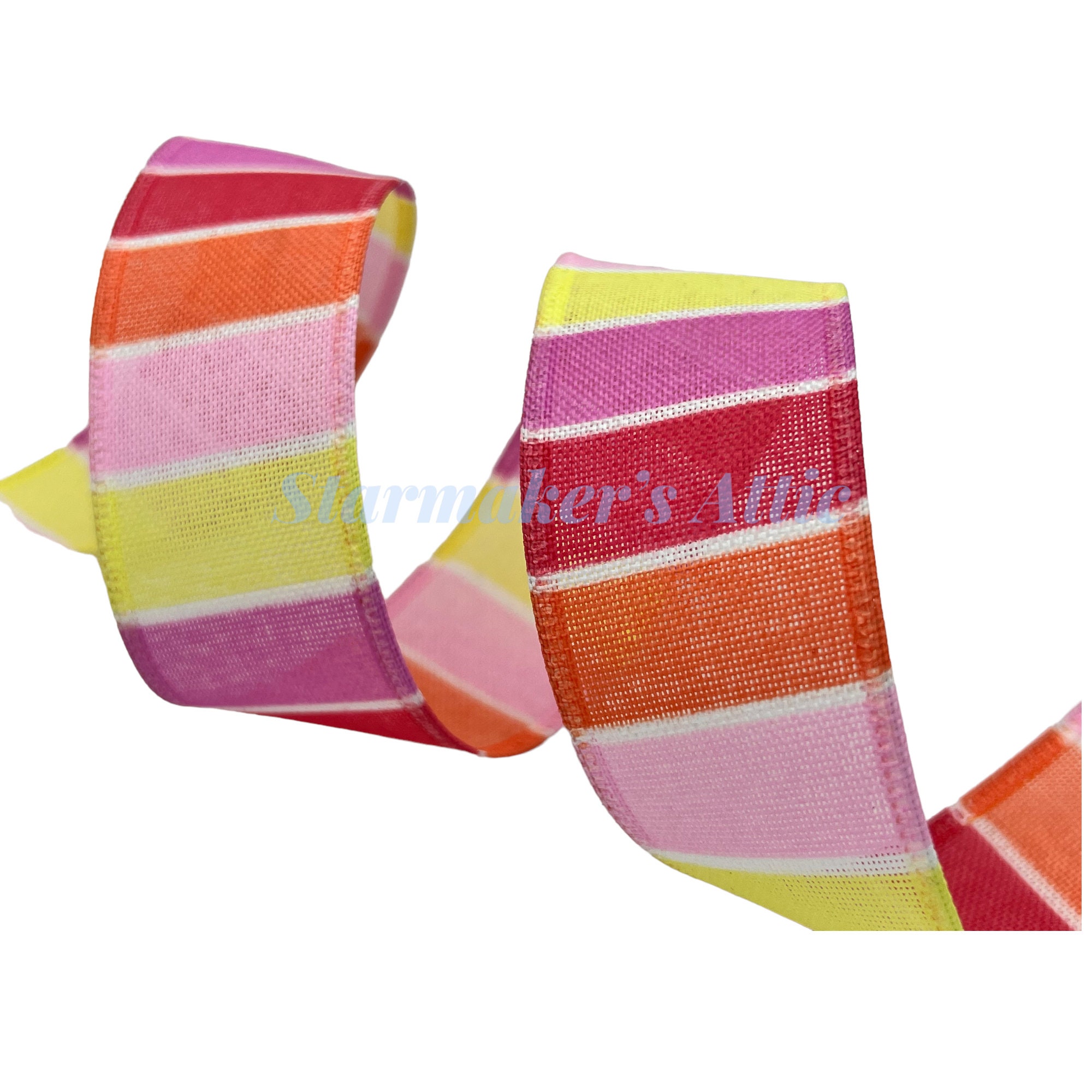 5 YARDS of 1.5 Inch Wired Ribbon in Horizontal Stripes of Fuchsia