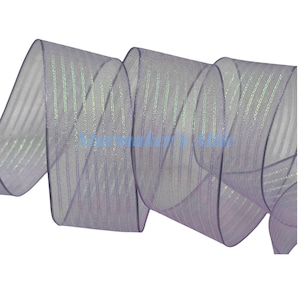 5 YARDS of 1.5-inch Wired Sheer Ribbon in Lavender with Iridescent Threads in stripes - Bows Wreaths Decor Hair Bow Christmas Easter Spring