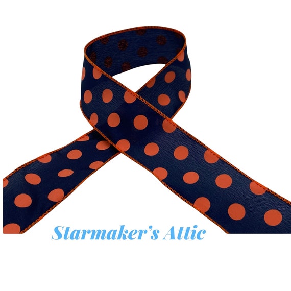 1.5 orange Navy blue ric rac stripes wired ribbon 5 or 10 yards Auburn inspired school colors college wired ribbon 1.5 inch satin ribbon