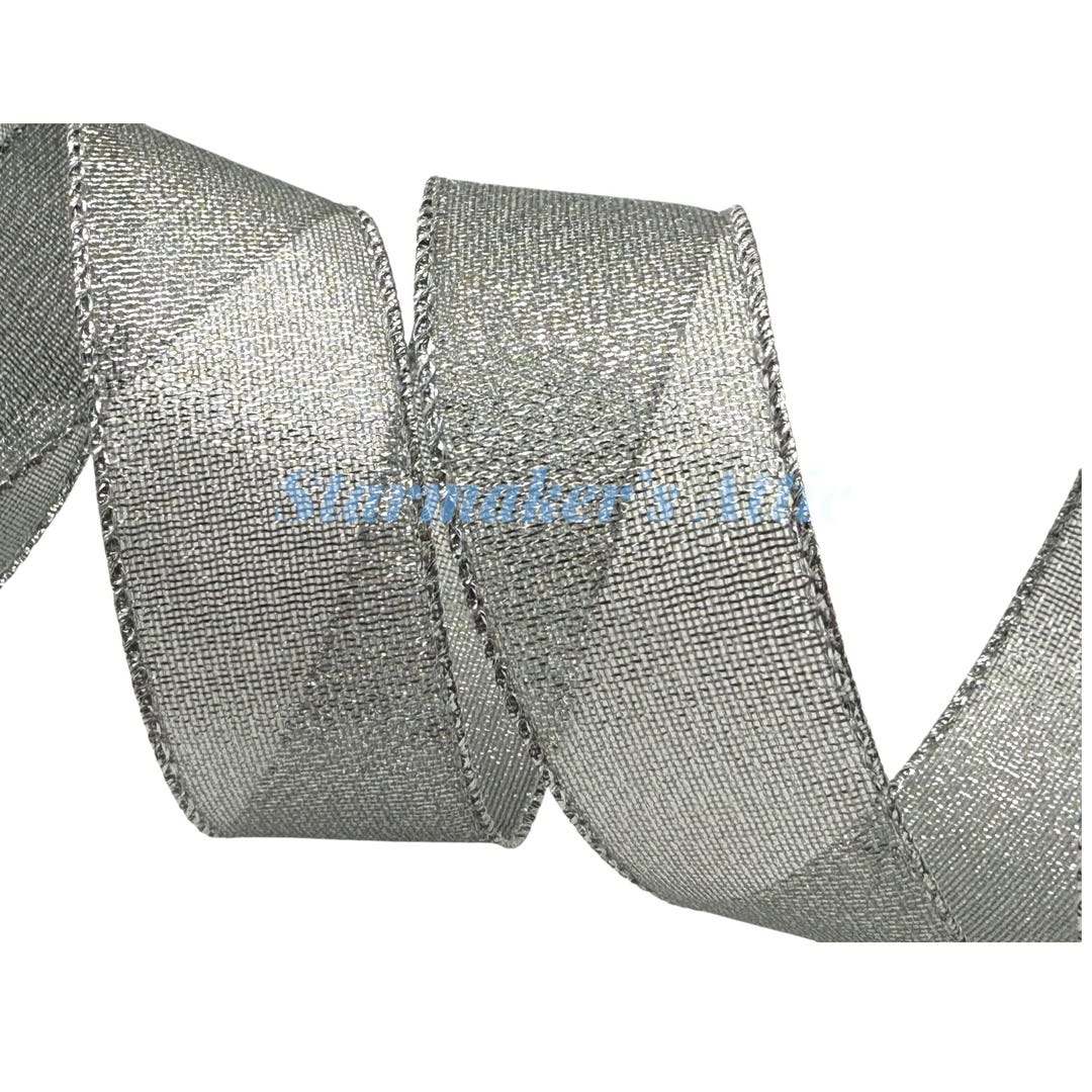 5 YARDS of 1.5-inch Wired Ribbon in Metallic Silver Sands With Silver ...