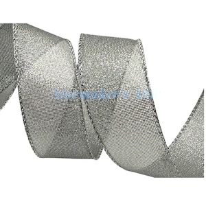 5 YARDS of 1.5-inch Wired Ribbon in Metallic Silver Sands with Silver Metallic Edge - Bows Wreaths Decor Hair Bows Christmas Holiday
