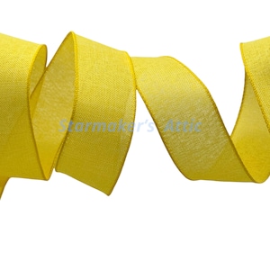 Beautiful 2.5 inch Wired Faux Burlap Ribbon in Yellow - 5 Yards For Bows, Wreaths, Decorating, Hairbows, Summer, Spring, Fall