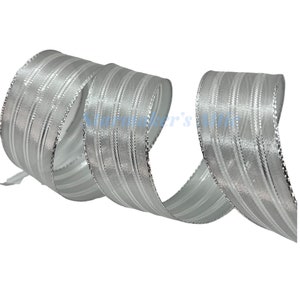 Beautiful 1.5 inch Wired Sheer Ribbon in Silver with Metallic Silver Stripes - 5 YARDS For Bows Wreaths Decor Hairbows Christmas Wedding