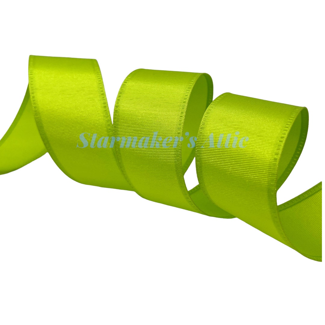 Green Ribbed Ribbon 5 YARDS of 1.5 Inch Wired Ribbed Satin Ribbon in Lime Green - for Bows ...