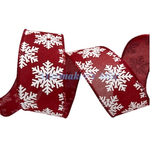 5 YARDS of 1.5 inch Wired Ribbon in Red with White Snowflakes - Bows Wreaths Decor Hairbows Christmas Holiday