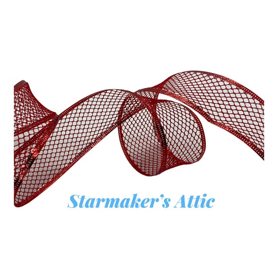 Beautiful 1.5 inch Wired Mesh Ribbon in Metallic Red - 5 Yards Perfect for Bows, Wreaths, Decorating and Wrapping! Christmas Valentine