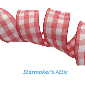 Beautiful 2.5 inch Wired Plaid Ribbon in Coral and White - 5 Yards Perfect for Bows, Wreaths, Decorating, Wrapping, Hairbows, Farmhouse