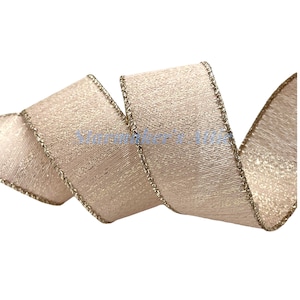 Gorgeous 1.5 inch Wired Ribbon in Rose Gold with Gold Metallic Threads - 5 YARDS For Bows Wreaths Decor Hair Bows Christmas Holiday Wedding