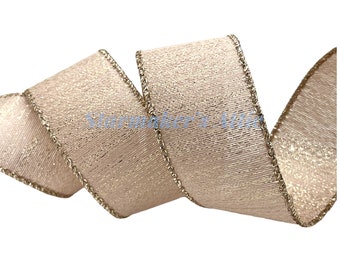 Gorgeous 1.5 inch Wired Ribbon in Rose Gold with Gold Metallic Threads - 5 YARDS For Bows Wreaths Decor Hair Bows Christmas Holiday Wedding